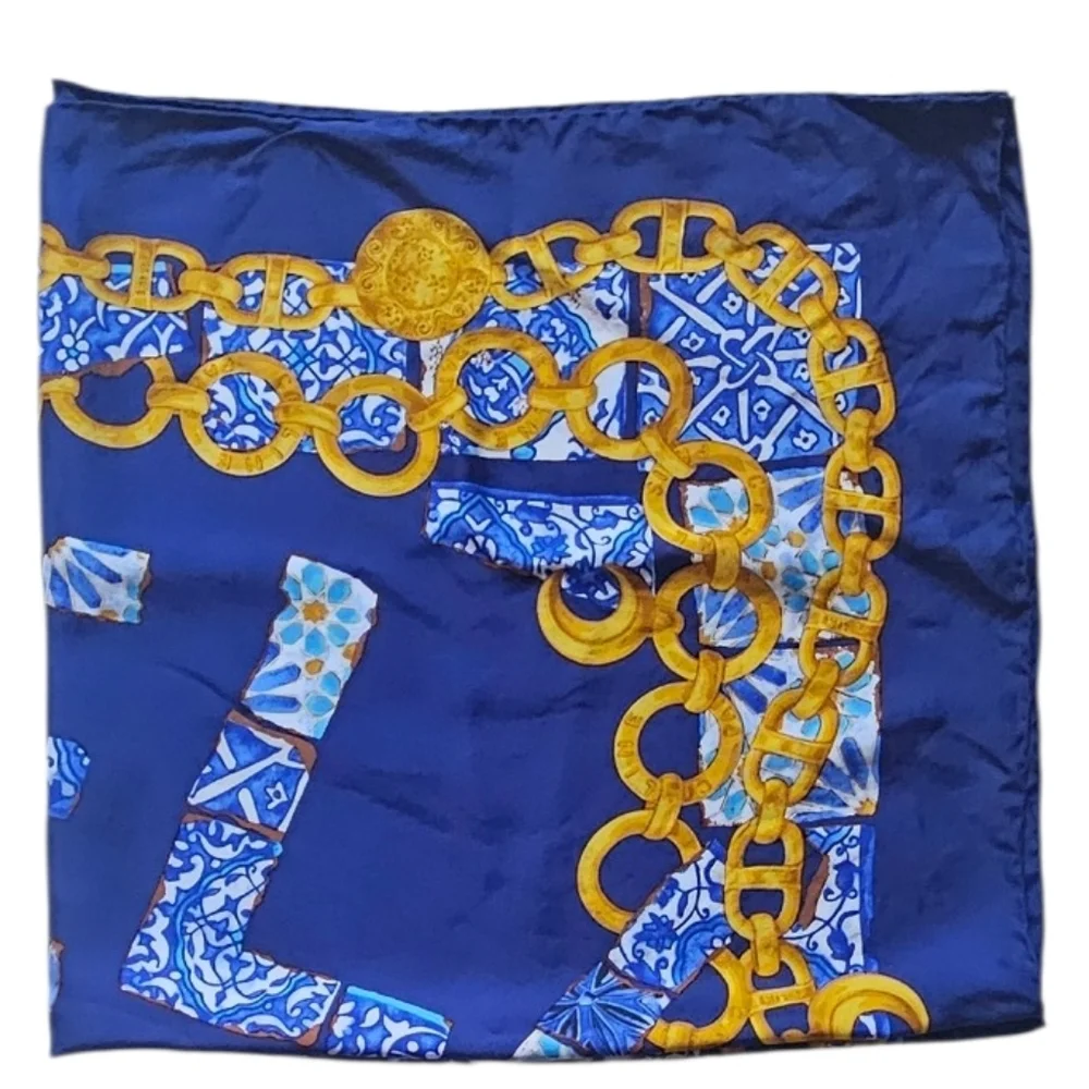 NWOT Celine Silk Blue & Yellow Gold Silk Scarf